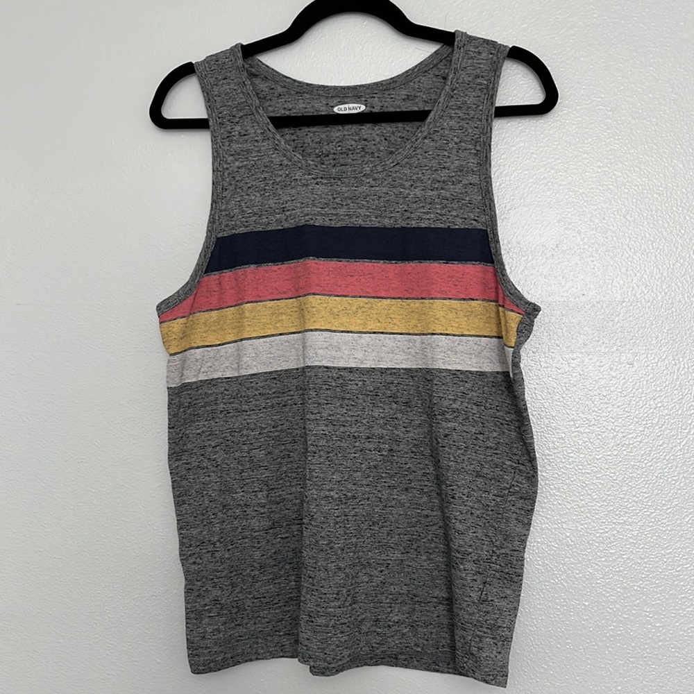 Old Navy Gray Striped Tank Top – Retro Stripe Sleeveless Tee (Size Small)